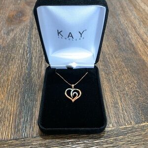10kt rose gold Kay Jewelers necklace 18” box chain w/ 10k diamond heart pendant